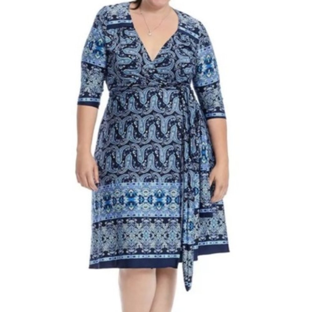 2X Kiyonna Belted Blue Paisley Wrap Sz 2